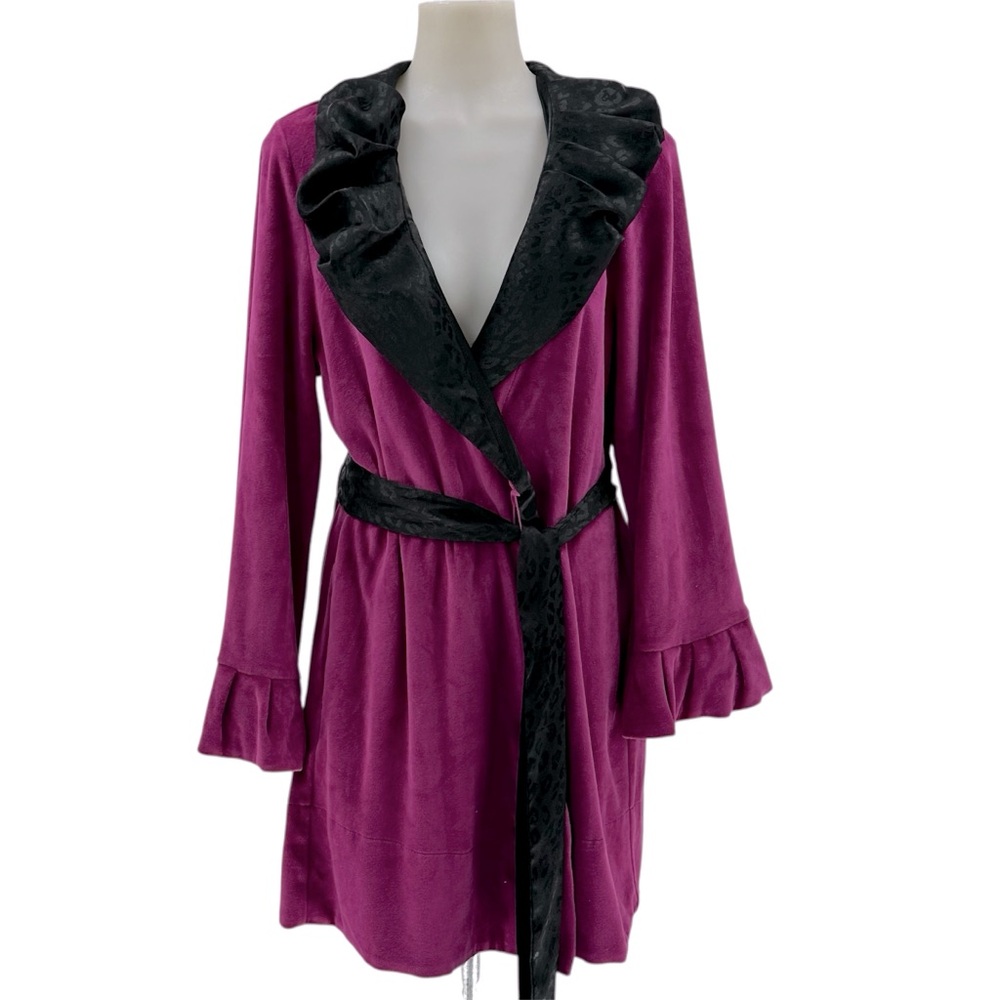 Betsy Johnson Velore’ Elegant Magenta and Black Women's Robe - Picture 3 of 11